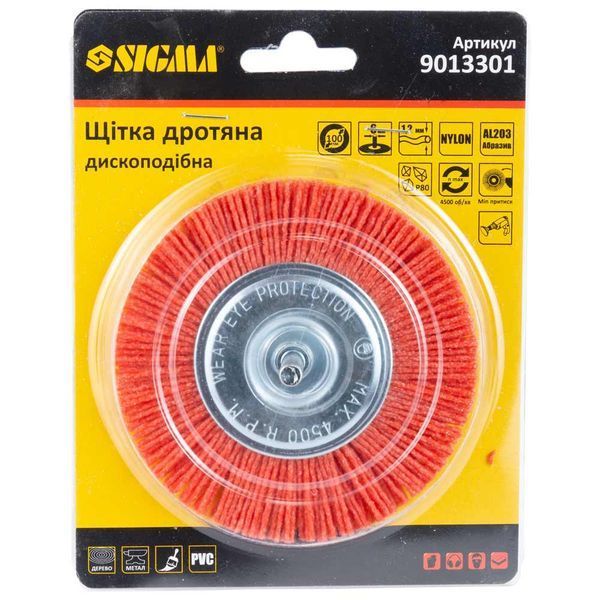 Щітка дротяна дископодібна &Oslash;100мм хвостовик &Oslash;6мм (нейлонова) SIGMA 9013301 фото